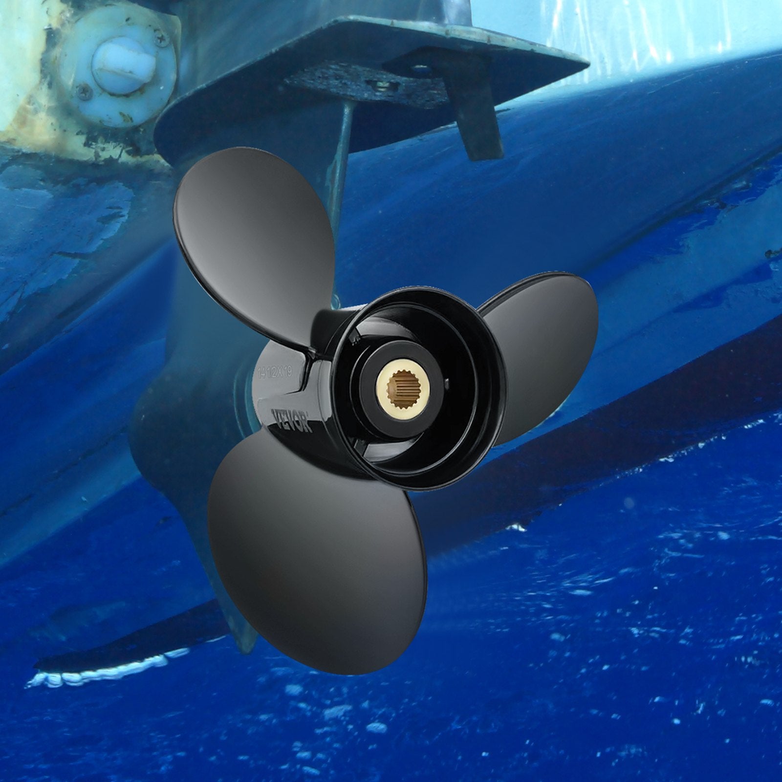 VEVOR Outboard Propeller, Replace for OEM 3817468, 3-Blade 14 1/2" x 19" Pitch Aluminium Boat Propeller, Compatible with Volvo Penta SX Drive All Models, w/ 19 Tooth Splines, RH 
