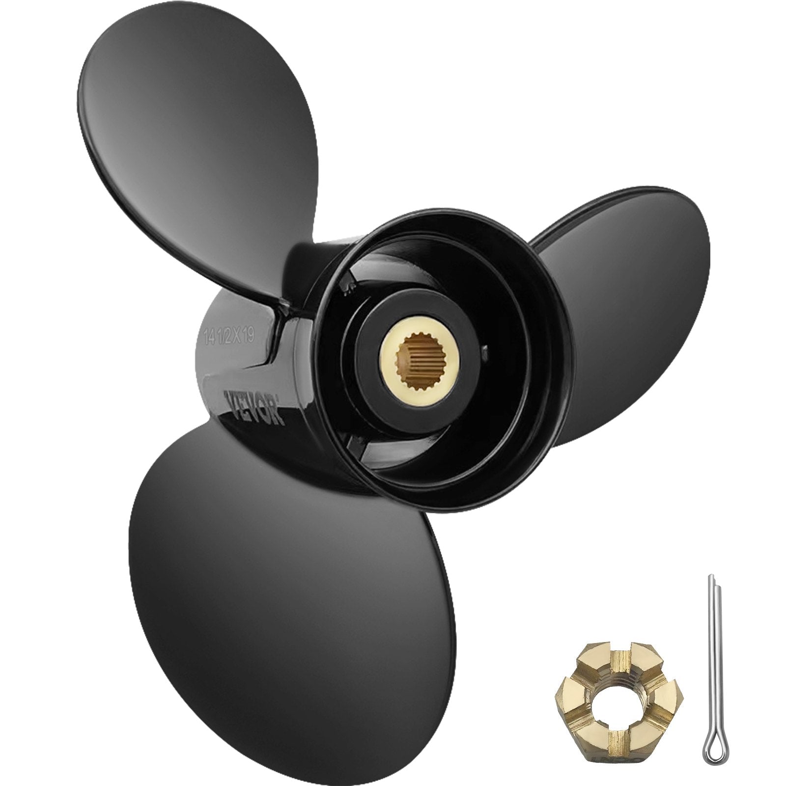 VEVOR Outboard Propeller, Replace for OEM 3817468, 3-Blade 14 1/2" x 19" Pitch Aluminium Boat Propeller, Compatible with Volvo Penta SX Drive All Models, w/ 19 Tooth Splines, RH 