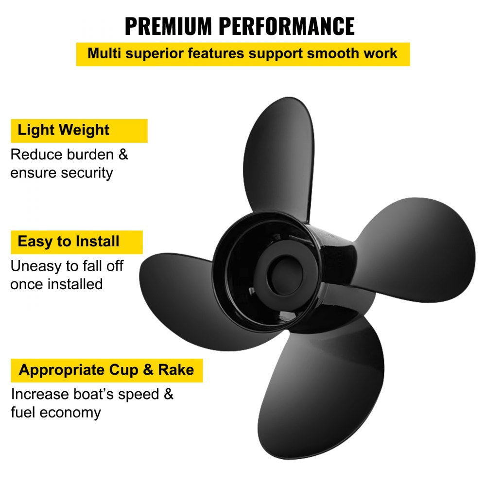 VEVOR Outboard Propeller, Replace for OEM 48-8M0084494, 4-Blade 14 1/2 x 17 Boat Propeller, Compatible w/ 135-300HP 2-Stroke & 4-Stroke Outboards, Alpha&Bravo I Stern-Drives, RH 