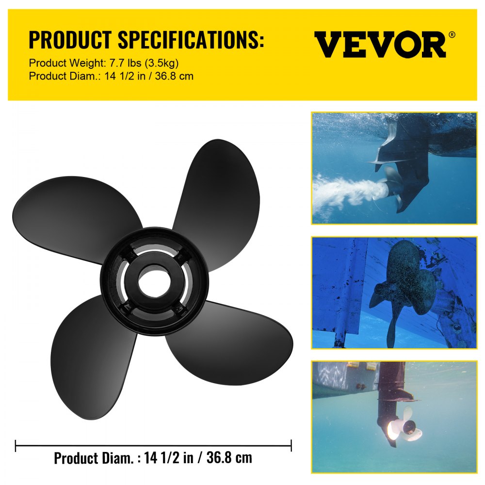 VEVOR Outboard Propeller, Replace for OEM 48-8M0084494, 4-Blade 14 1/2 x 17 Boat Propeller, Compatible w/ 135-300HP 2-Stroke & 4-Stroke Outboards, Alpha&Bravo I Stern-Drives, RH 