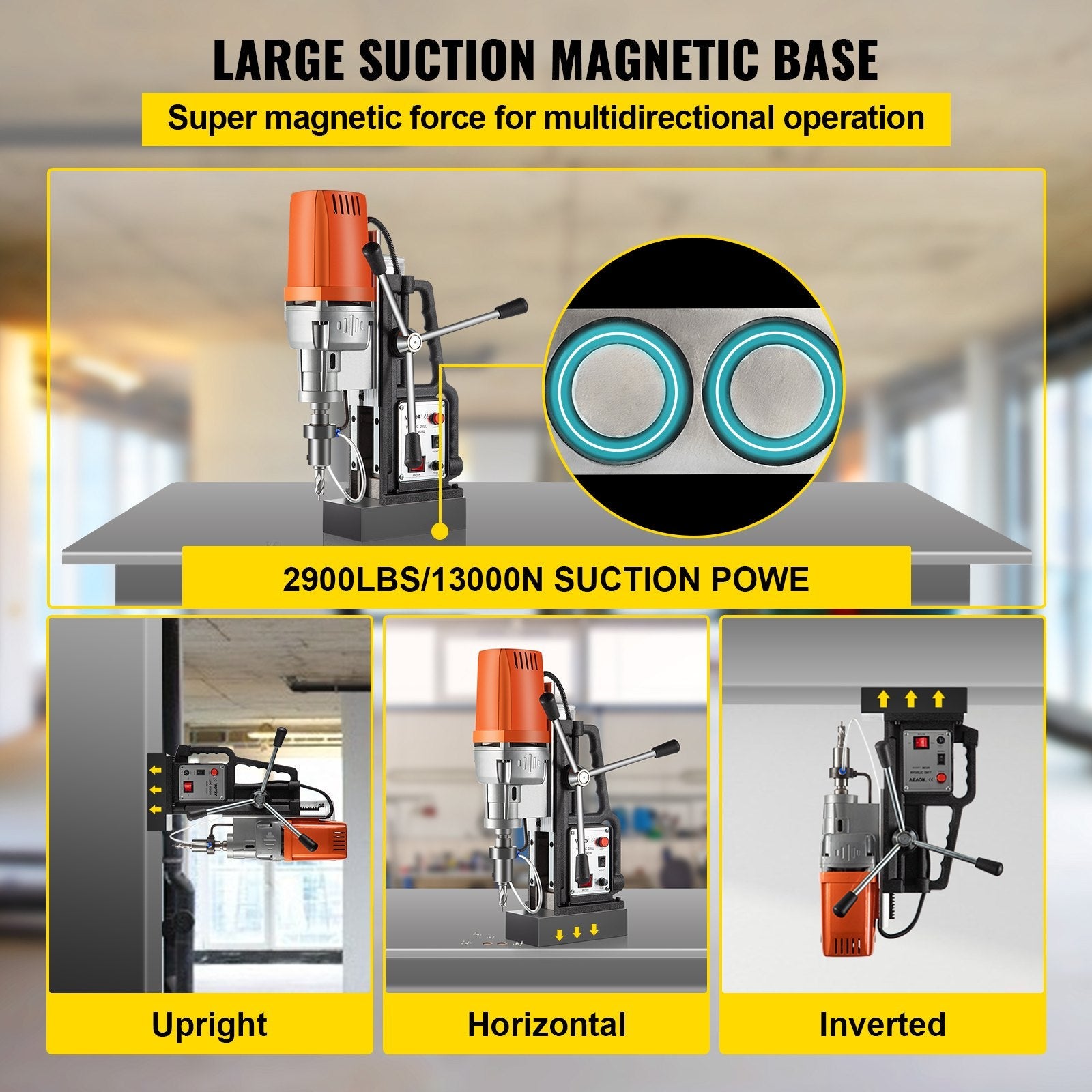 1680W MD50 Magnetic Drill 850 RPM Spindle Speed Electric Magnetic Drilling System with 2 Inch Boring Diameter and 2900 LBS Magnet Force 