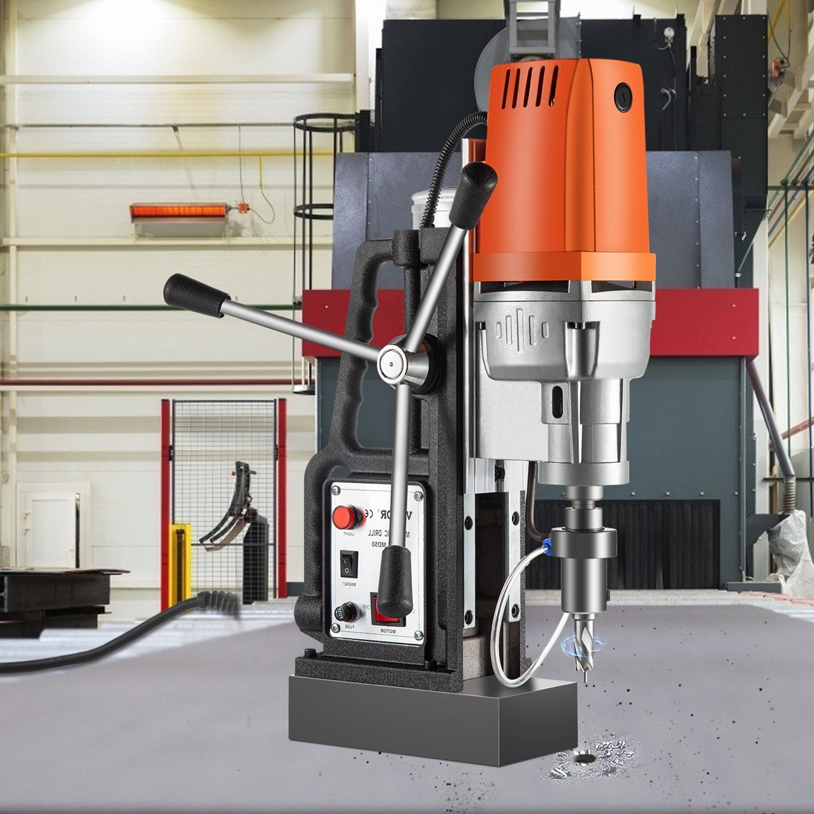 1680W MD50 Magnetic Drill 850 RPM Spindle Speed Electric Magnetic Drilling System with 2 Inch Boring Diameter and 2900 LBS Magnet Force 