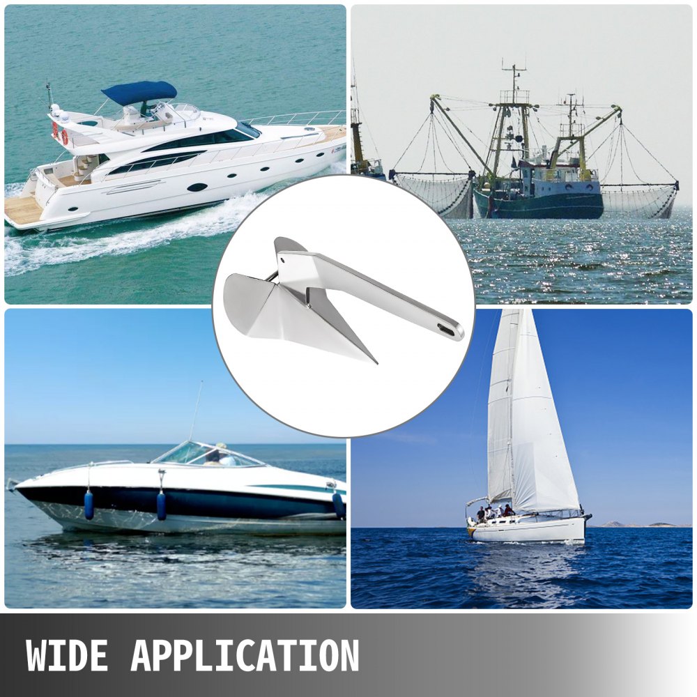 VEVOR Boat Anchor, 14LBS 6.35KG Stainless Steel Delta Style, Heavy Duty Triangular Anchor Fit for 20-35 FT Boats 