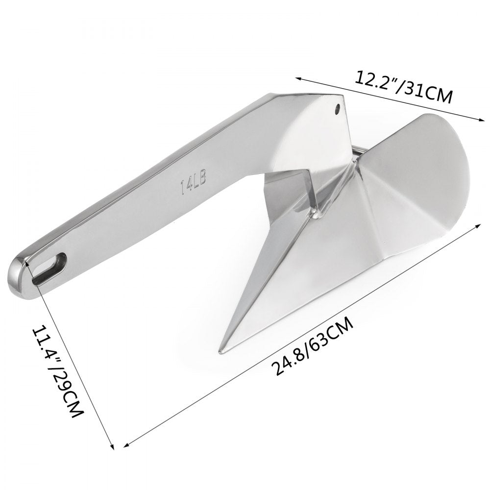 VEVOR Boat Anchor, 14LBS 6.35KG Stainless Steel Delta Style, Heavy Duty Triangular Anchor Fit for 20-35 FT Boats 