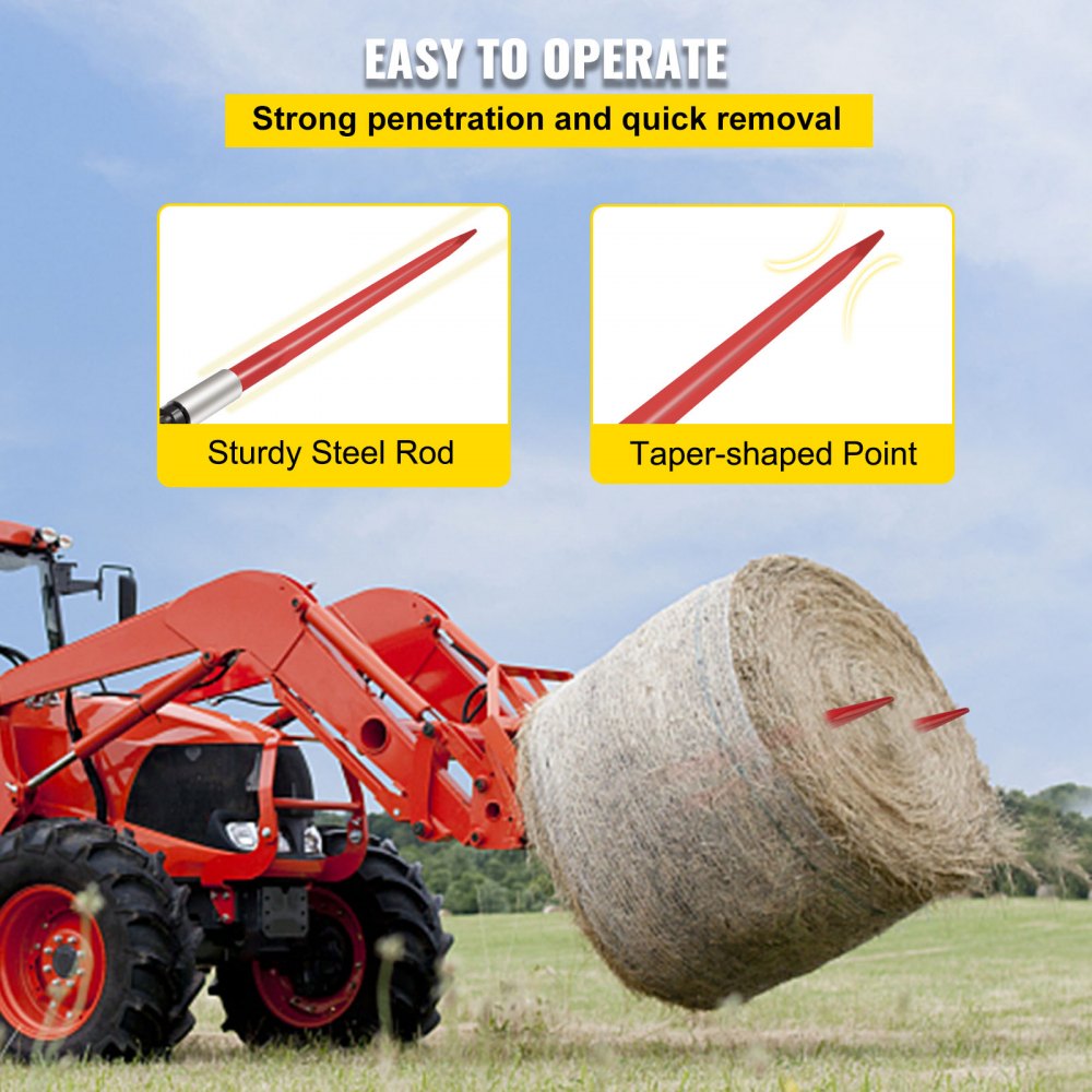 Vevor Hay Spears 2 Square 39" Hay Bale Spear 3000lbs 1 3/4" Wide Bale Fork/spike 