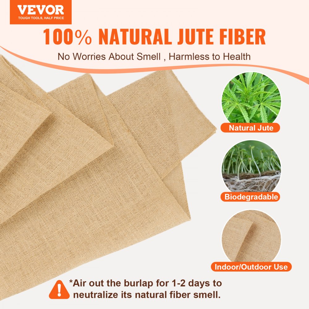 VEVOR Burlap Fabric Roll Burlap Tree Wrap 14 in x 150 ft for Crafts & Plants 