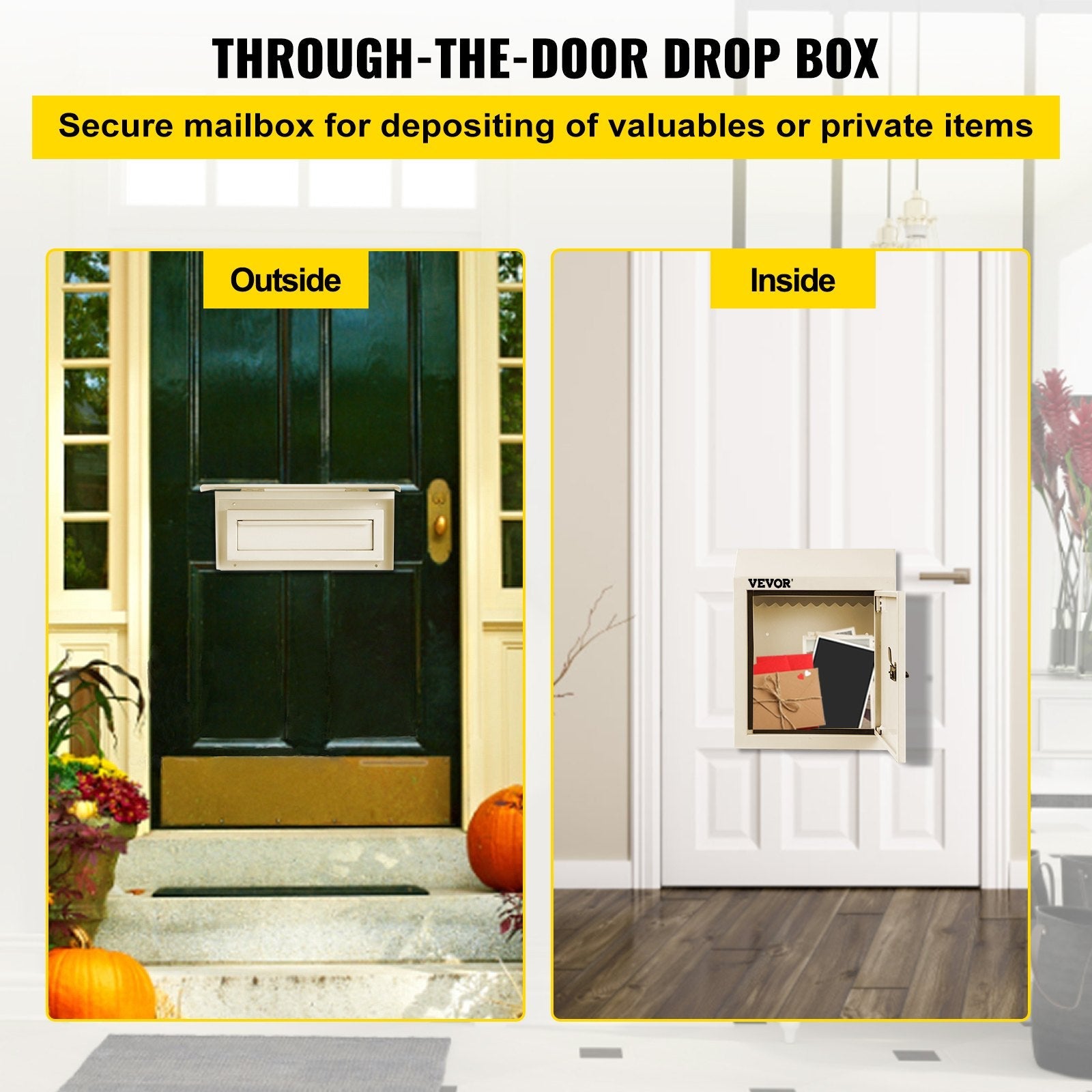 VEVOR Through-The-Door Locking Drop Box Door Drop Box 11.8''x4.3''x14.2'' Beige 