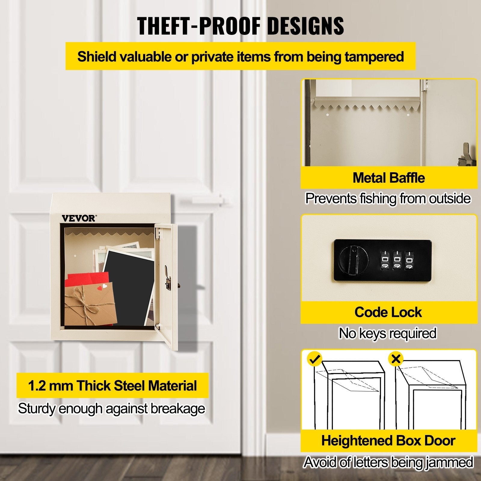 VEVOR Through-The-Door Locking Drop Box Door Drop Box 11.8''x4.3''x14.2'' Beige 