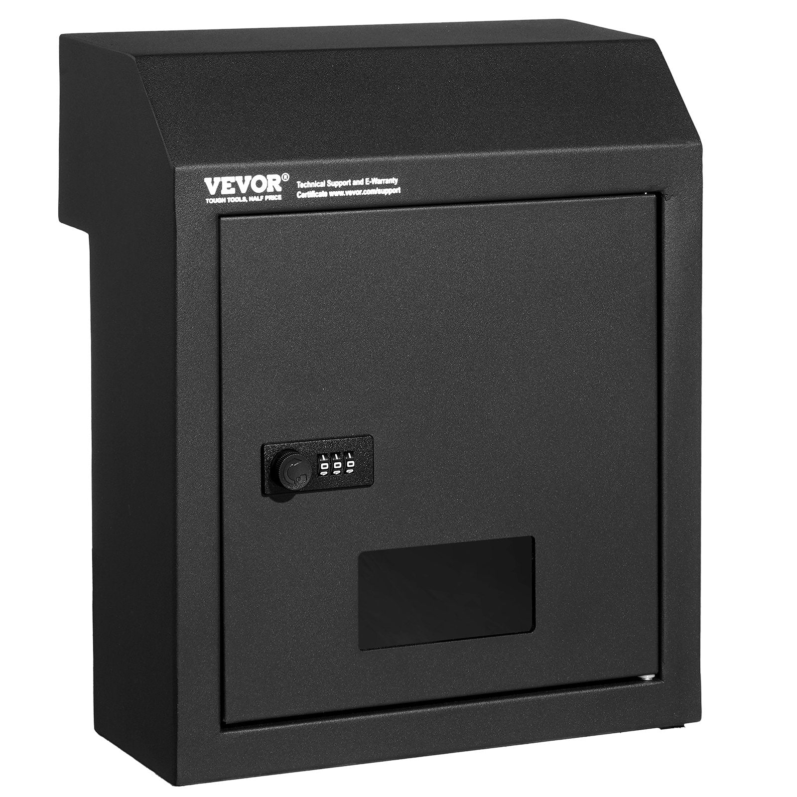 VEVOR Through The Door Key Drop Box, Heavy Duty Steel Through the Door Mailbox with 12" Combination Lock, Mail Drop Box, Black 