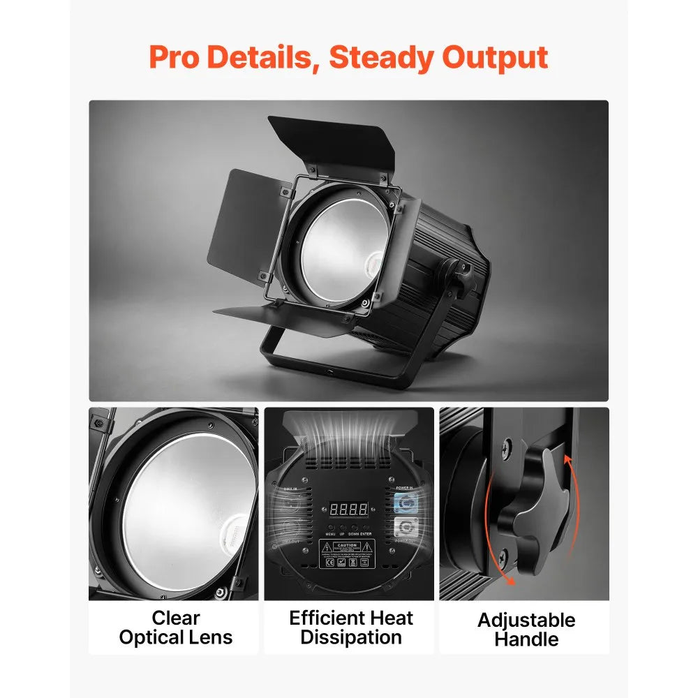 200W 6-in-1 COB PAR Stage Light with Barn Doors – RGBWA-UV Spotlight with DMX, Sound & Auto Modes