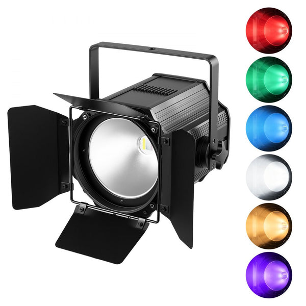 200W 6-in-1 COB PAR Stage Light with Barn Doors – RGBWA-UV Spotlight with DMX, Sound & Auto Modes