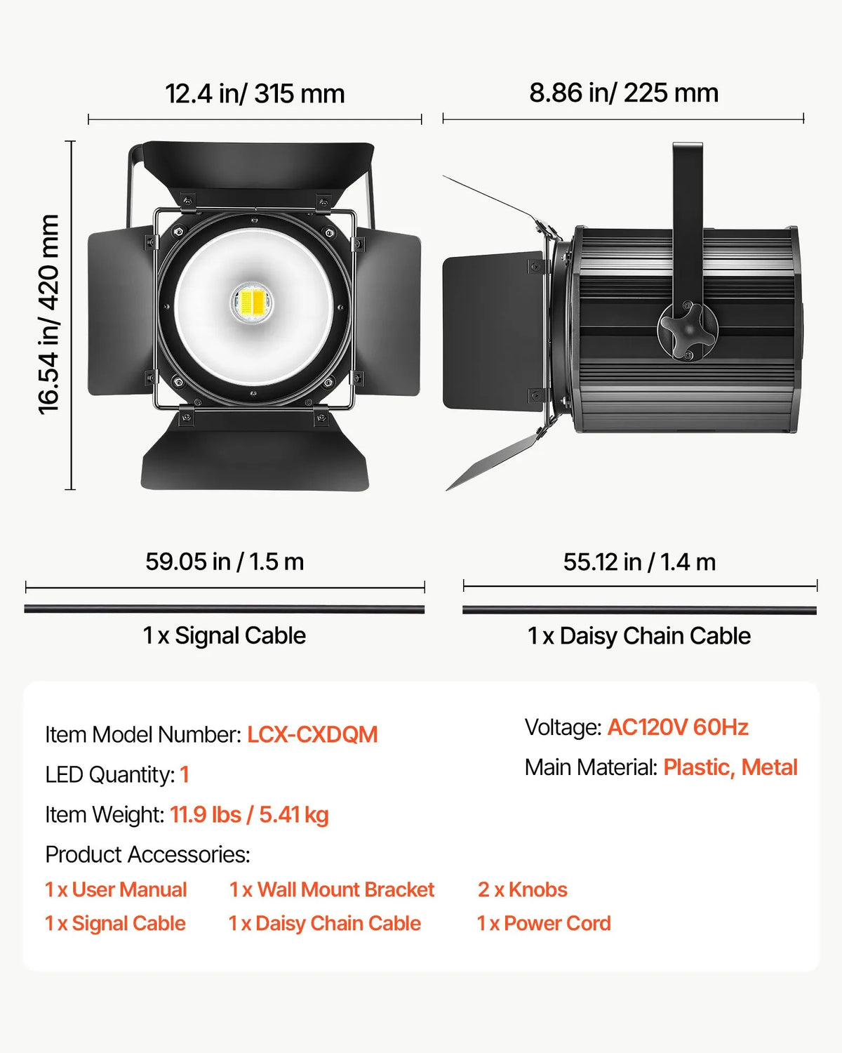 200W 6-in-1 COB PAR Stage Light with Barn Doors – RGBWA-UV Spotlight with DMX, Sound & Auto Modes