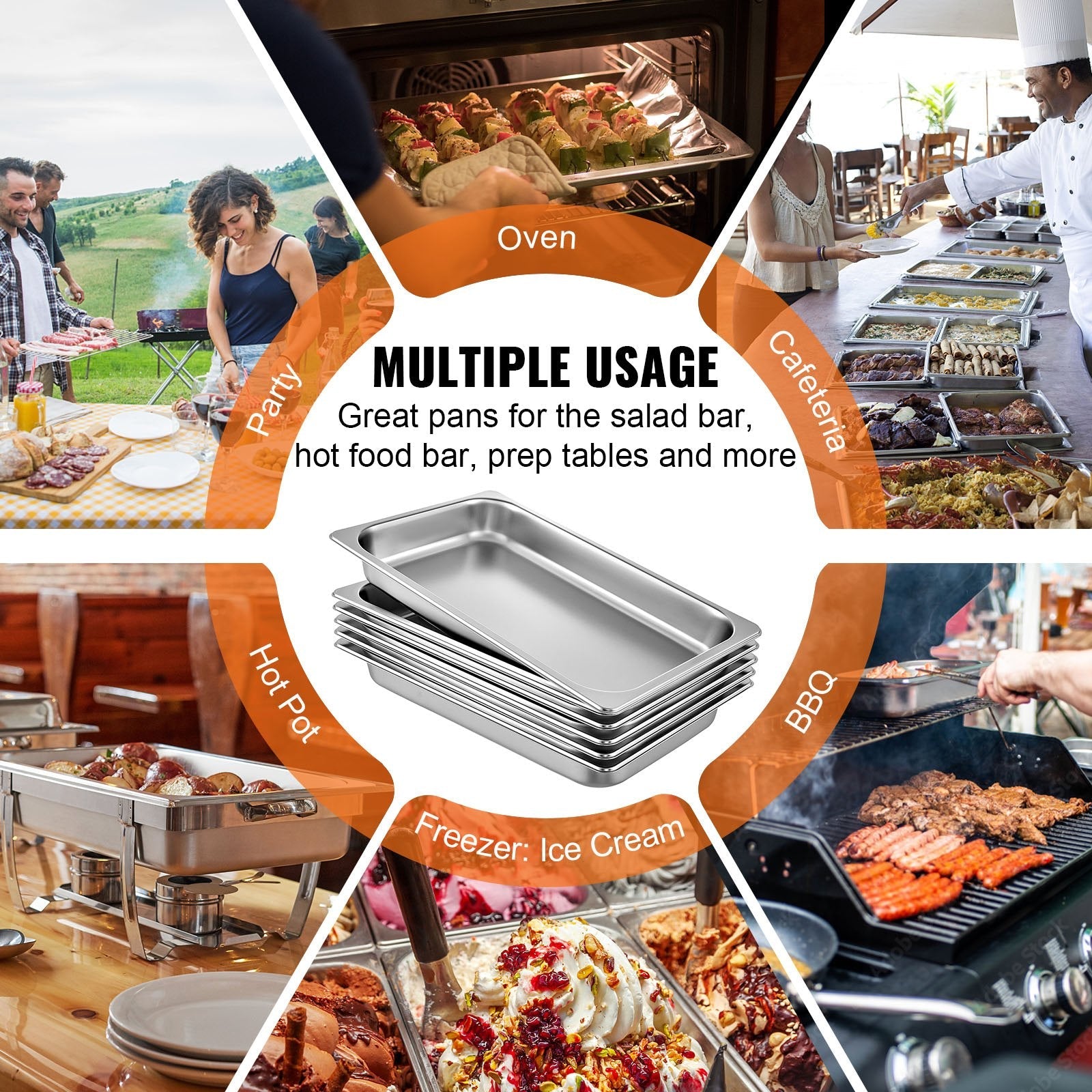 VEVOR Hotel Pan 2.5 Deep 6 Packs Steam Table Pan Full Size 9 Quart Stainless Steel Steam Table Pan 