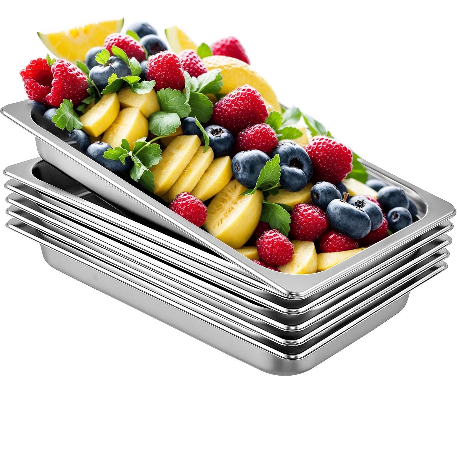 VEVOR Hotel Pan 2.5 Deep 6 Packs Steam Table Pan Full Size 9 Quart Stainless Steel Steam Table Pan 