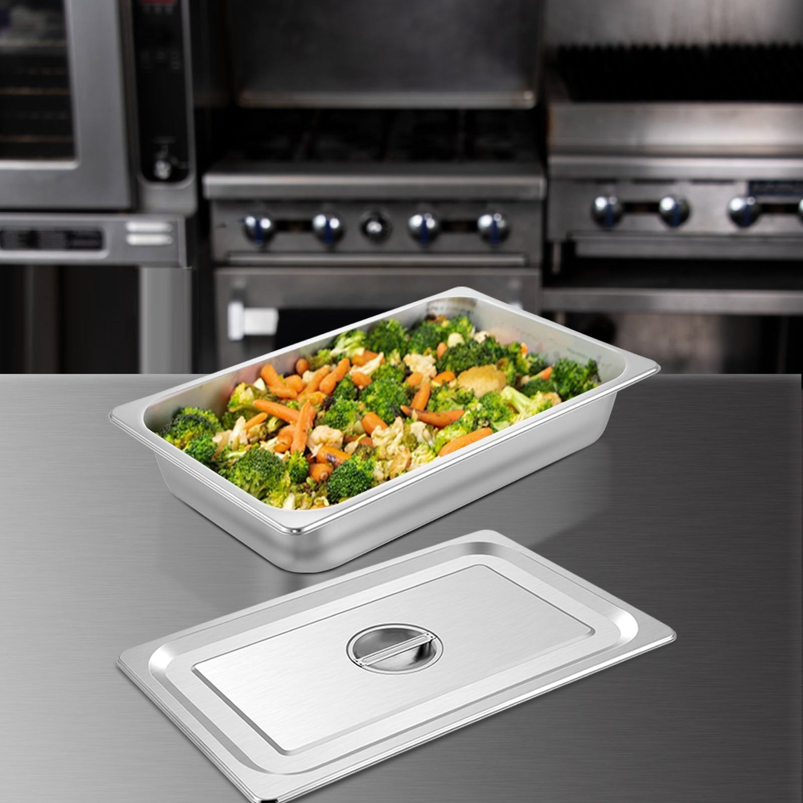 VEVOR 4 Pack Hotel Pan 4" Deep Steam Table Pan Full Size with Lid 20.8" L x 12.8" W Hotel Pan 22 Gauge Stainless Steel Anti Jam Steam Table Pan 