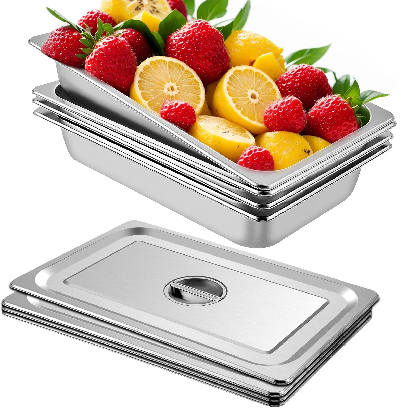 VEVOR 4 Pack Hotel Pan 4" Deep Steam Table Pan Full Size with Lid 20.8" L x 12.8" W Hotel Pan 22 Gauge Stainless Steel Anti Jam Steam Table Pan 