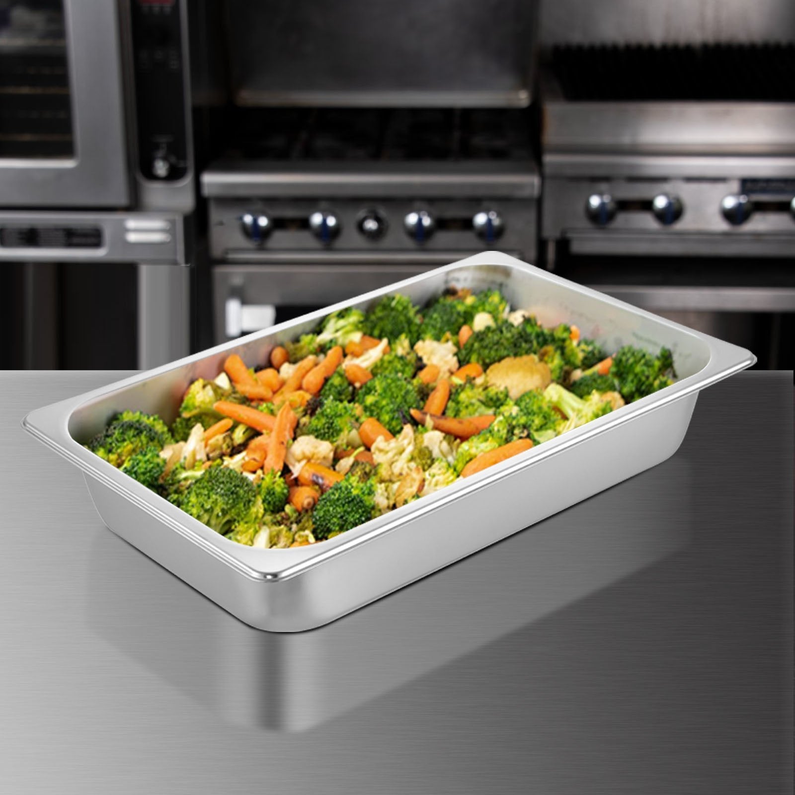 VEVOR 6 Pack Steam Table Pans 20.9 x 12.8 x 3.9 Inch Deep Steam Table Pan Full Size 13L Deep Food Container Stainless Steel Oven Tray Hotel Pans Anti-Jam Steam Table Food Pan 