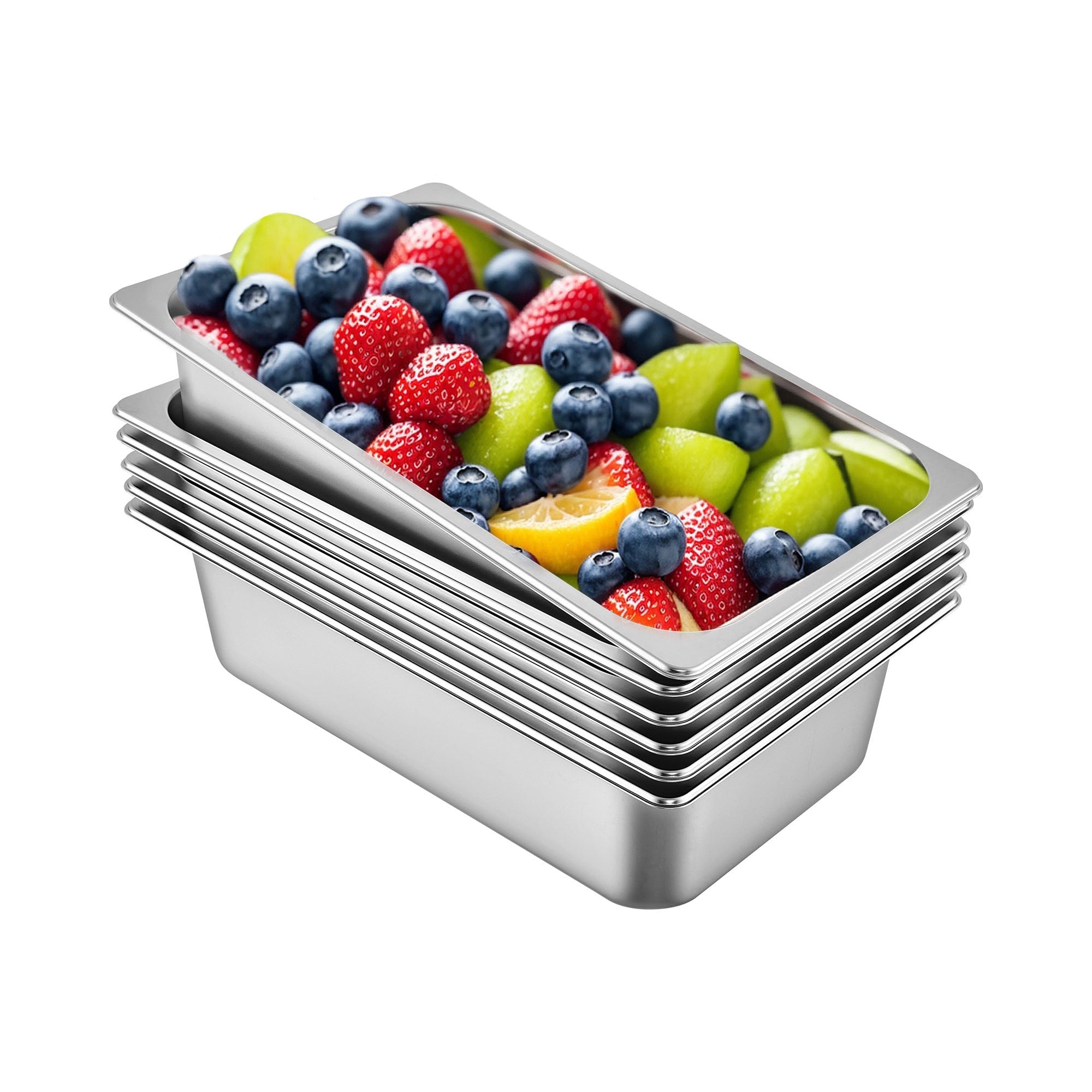 VEVOR 6 Pack Steam Table Pans 20.9 x 12.8 x 5.9 Inch Deep Steam Table Pan Full Size 20.5L Deep Food Container Stainless Steel Oven Tray Hotel Pans Anti-Jam Steam Table Food Pan 
