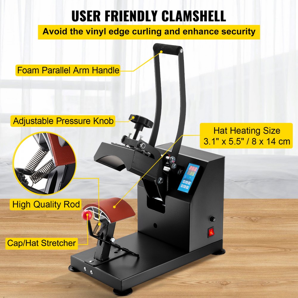 VEVOR Hat Press 3.5 x 5.5 in Cap Heat Press Machine Transfer Sublimation 