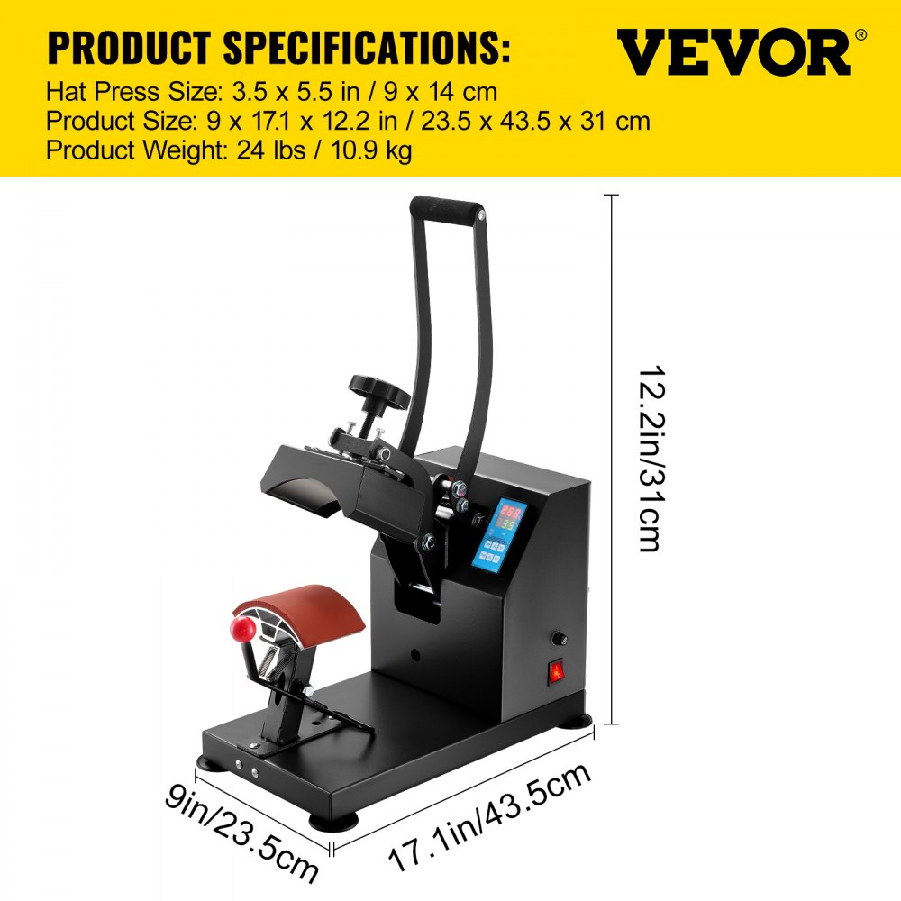 VEVOR Hat Press 3.5 x 5.5 in Cap Heat Press Machine Transfer Sublimation 