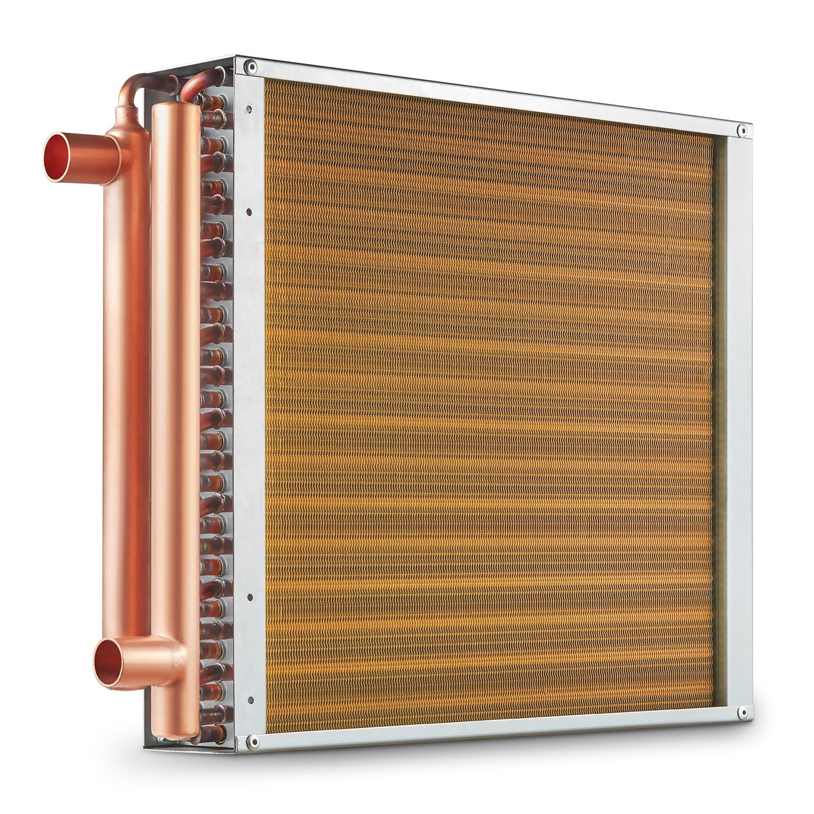 VEVOR Heat Exchanger Water to Air, 16"x 16" with 3-Row 3/8" Copper Ports, 193 Aluminum Fins Heat Exchanger for Outdoor Wood Furnaces, Residential Heating and Cooling, and Forced Air Heating 