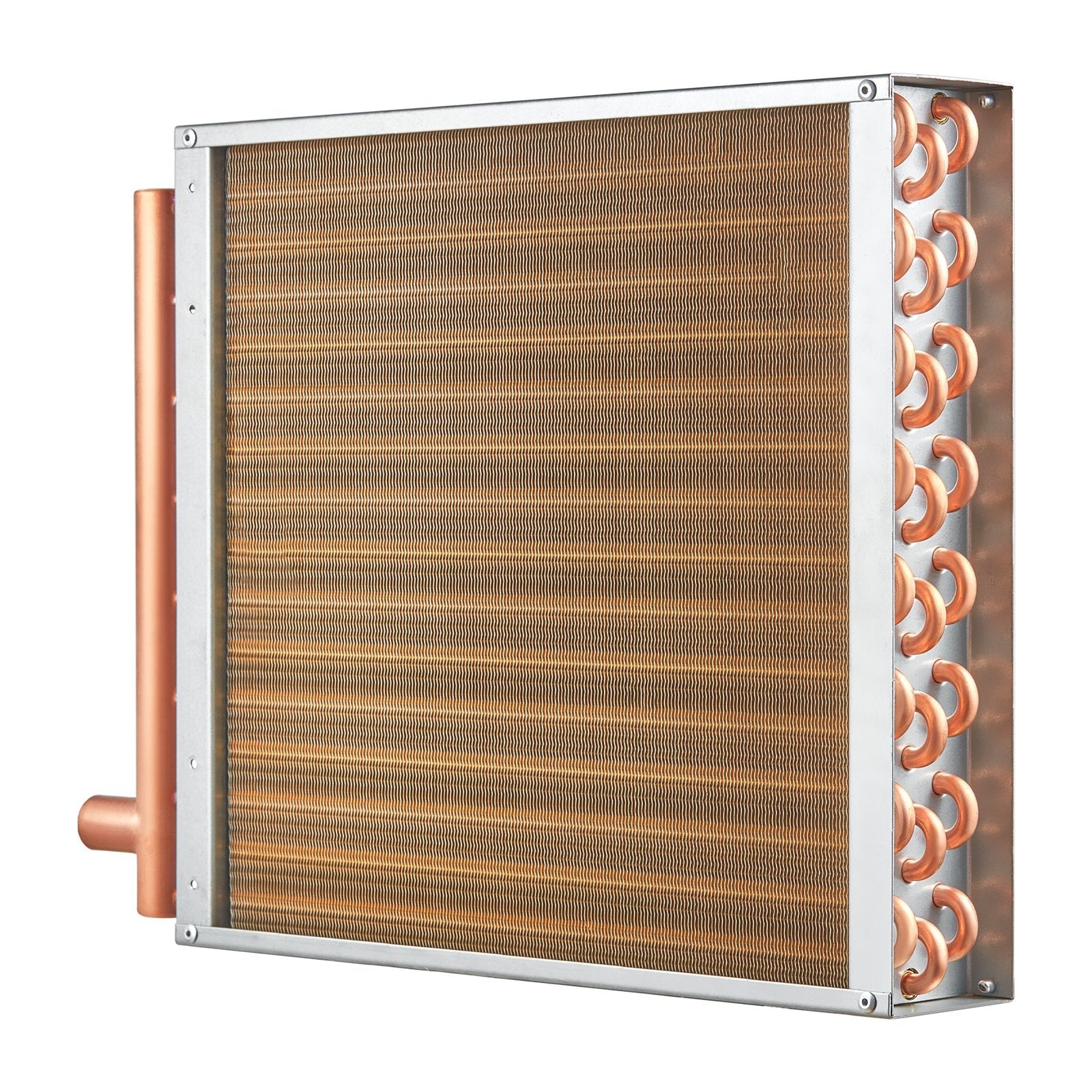 VEVOR Heat Exchanger Water to Air, 16"x 16" with 3-Row 3/8" Copper Ports, 193 Aluminum Fins Heat Exchanger for Outdoor Wood Furnaces, Residential Heating and Cooling, and Forced Air Heating 