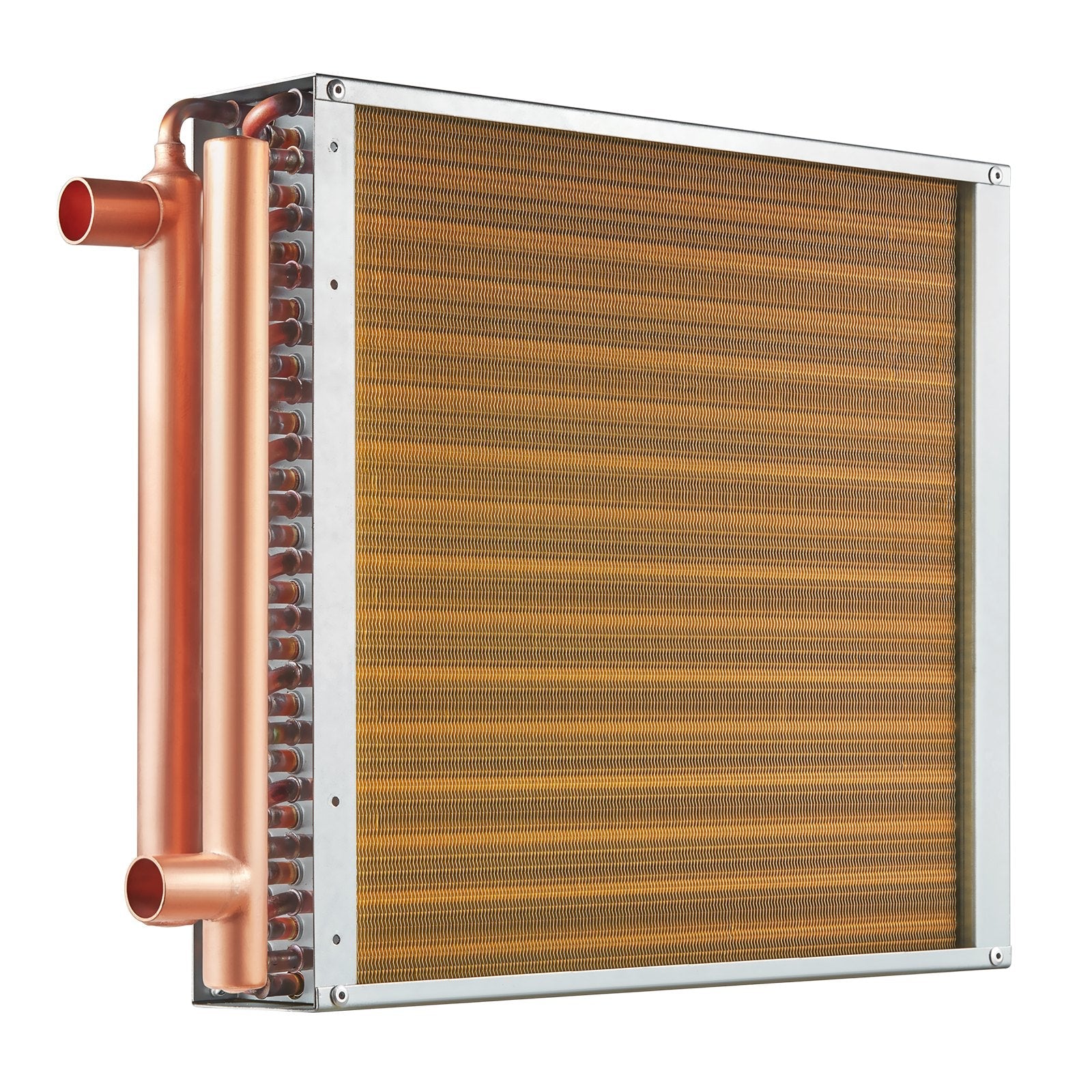 VEVOR Heat Exchanger Water to Air, 16"x 16" with 3-Row 3/8" Copper Ports, 193 Aluminum Fins Heat Exchanger for Outdoor Wood Furnaces, Residential Heating and Cooling, and Forced Air Heating 