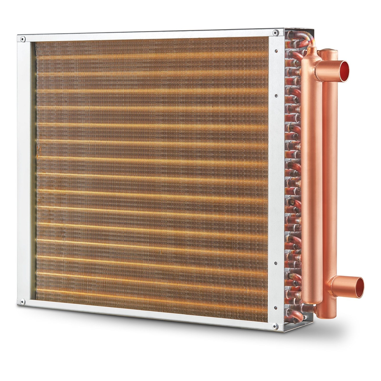 VEVOR Heat Exchanger Water to Air, 16"x 16" with 3-Row 3/8" Copper Ports, 193 Aluminum Fins Heat Exchanger for Outdoor Wood Furnaces, Residential Heating and Cooling, and Forced Air Heating 