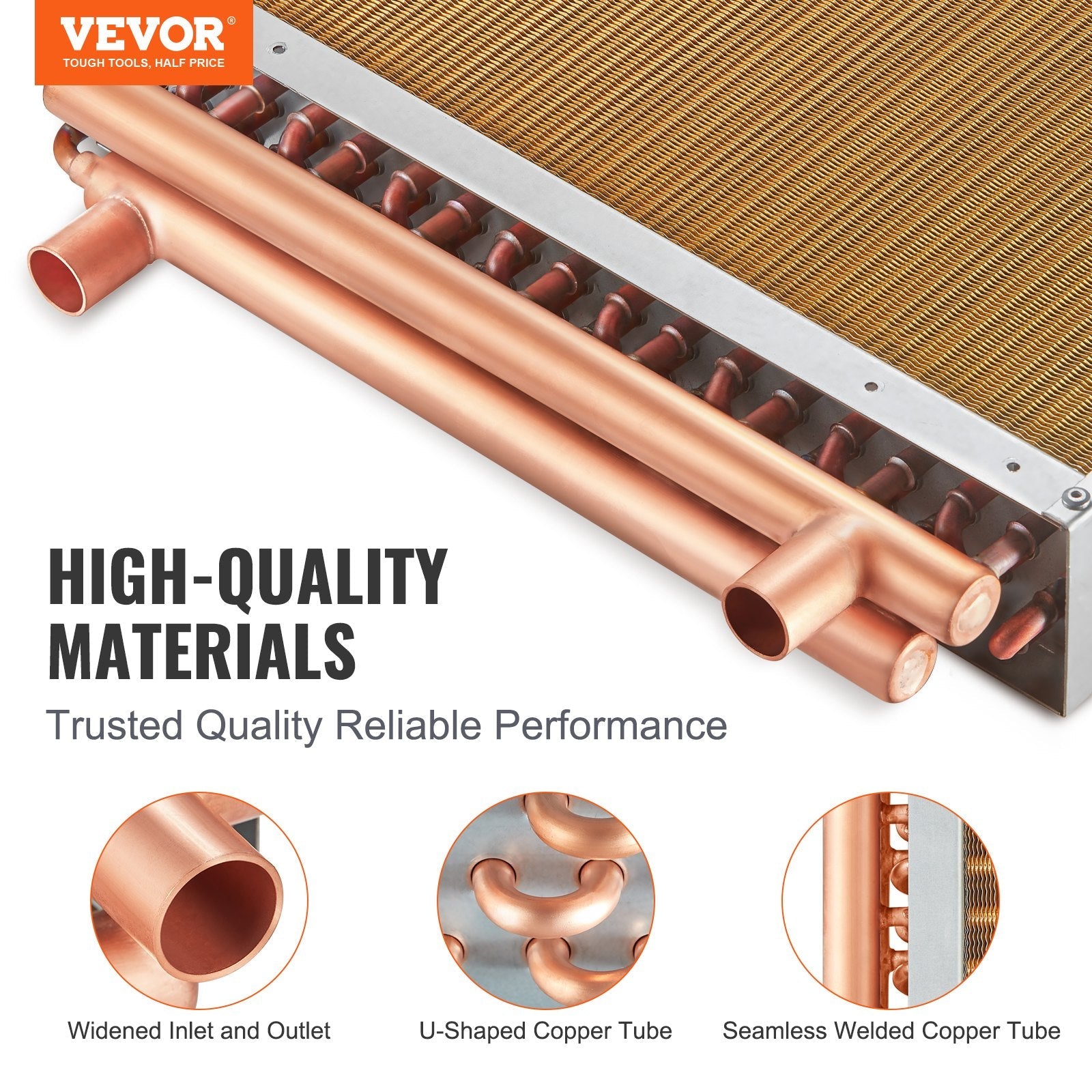 VEVOR Heat Exchanger Water to Air, 18"x 20" with 3-Row 3/8" Copper Ports, 242 Aluminum Fins Heat Exchanger for Outdoor Wood Furnaces, Residential Heating and Cooling, and Forced Air Heating 