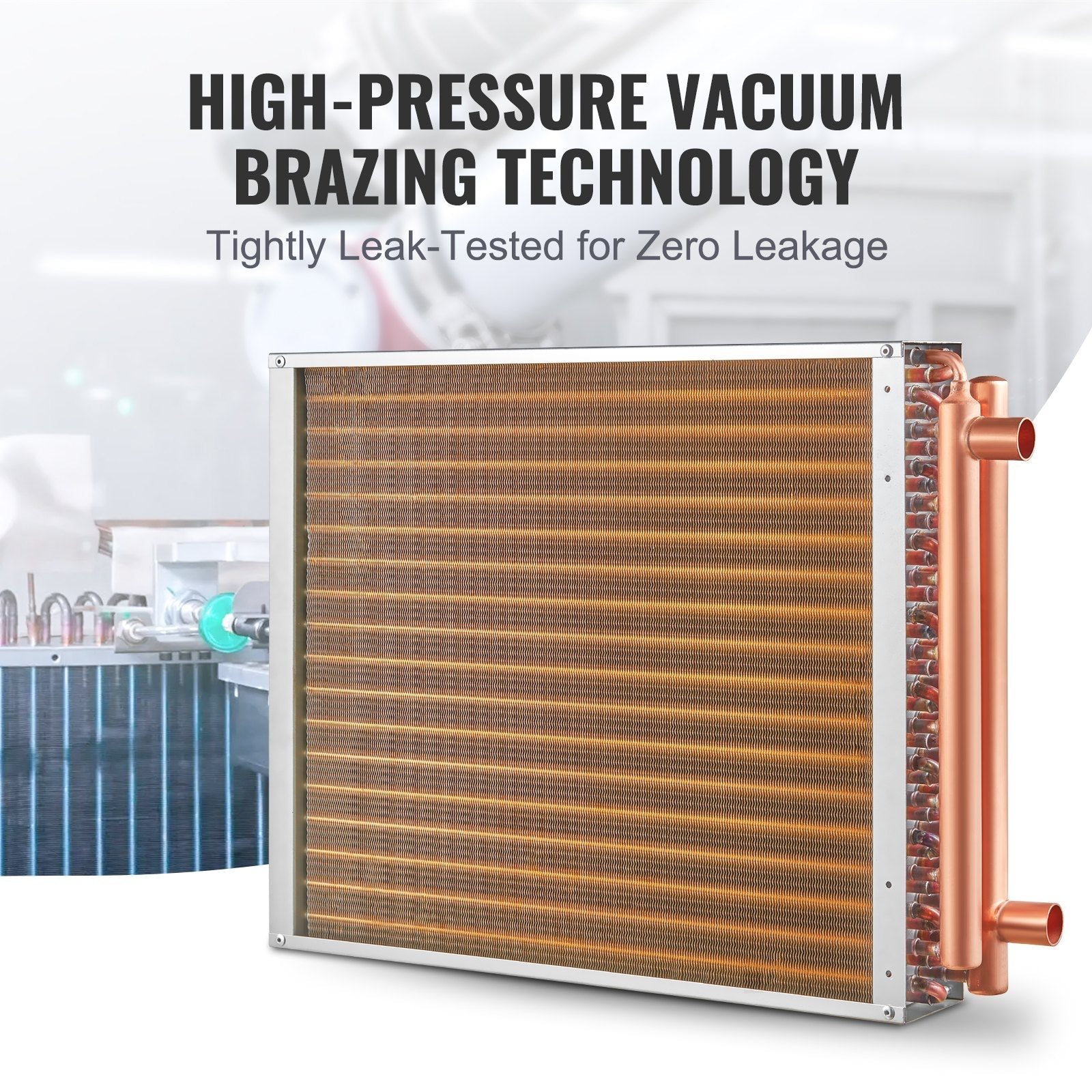 VEVOR Heat Exchanger Water to Air, 18"x 20" with 3-Row 3/8" Copper Ports, 242 Aluminum Fins Heat Exchanger for Outdoor Wood Furnaces, Residential Heating and Cooling, and Forced Air Heating 