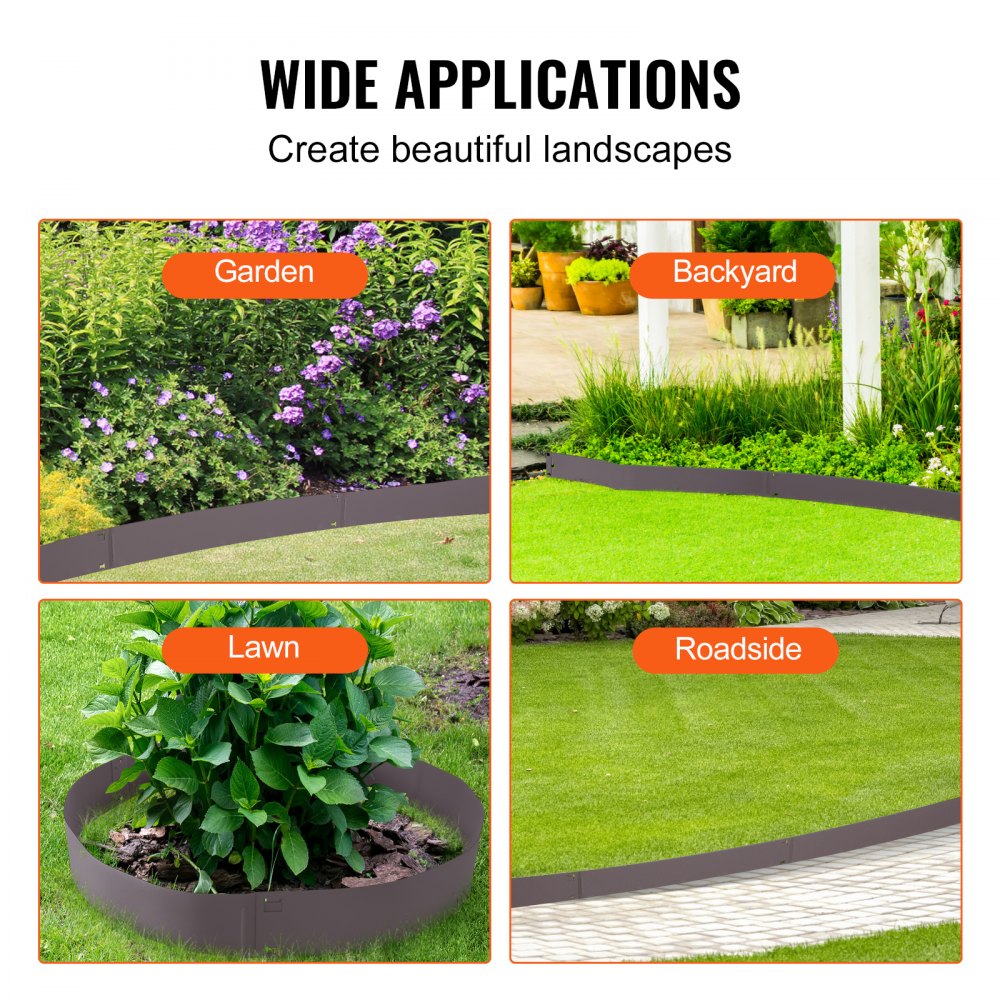 VEVOR Steel Landscape Edging, 5-pack Steel Garden Edging Borders, 39" L x 3" H Strips, Hammer-in Edging Border, Bendable Metal Landscape Edging for Yard, Garden, 3.15" Spike Height, Rusty 