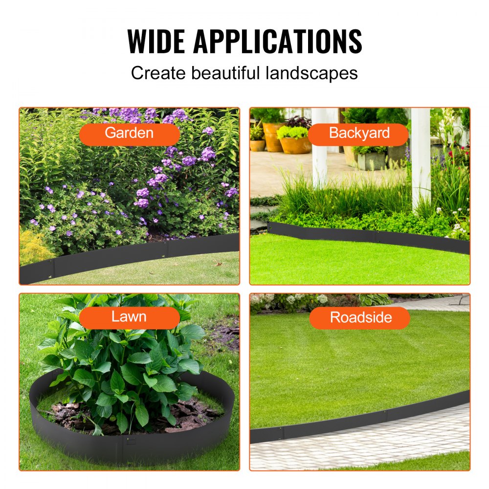 VEVOR Steel Landscape Edging, 5-pack Steel Garden Edging Borders, 39" L x 3" H Strips, Hammer-in Edging Border, Bendable Metal Landscape Edging for Yard, Garden, Lawn, 3.15" Spike Height, Black 