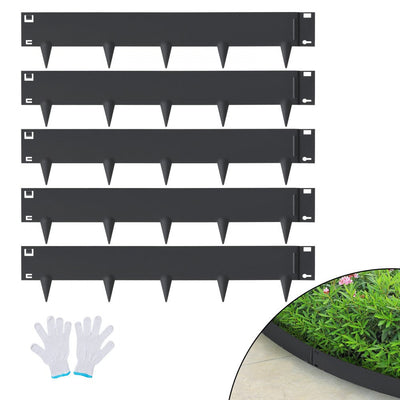VEVOR Steel Landscape Edging, 5-pack Steel Garden Edging Borders, 39" L x 3" H Strips, Hammer-in Edging Border, Bendable Metal Landscape Edging for Yard, Garden, Lawn, 3.15" Spike Height, Black 
