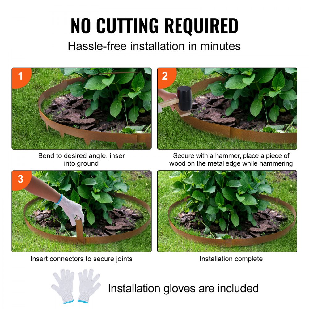 VEVOR Steel Landscape Edging, 10-pack Steel Garden Edging Borders, 39.6" L x 2" H Strips, Hammer-in Edging Border, Bendable Metal Landscape Edging for Yard, Garden, 2.5" Spike Height, Rustic Brown 