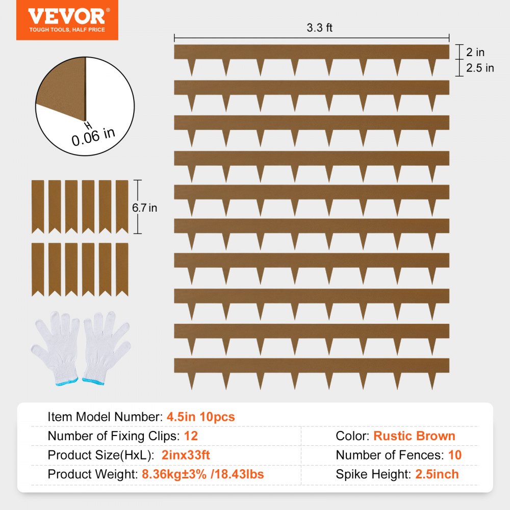VEVOR Steel Landscape Edging, 10-pack Steel Garden Edging Borders, 39.6" L x 2" H Strips, Hammer-in Edging Border, Bendable Metal Landscape Edging for Yard, Garden, 2.5" Spike Height, Rustic Brown 