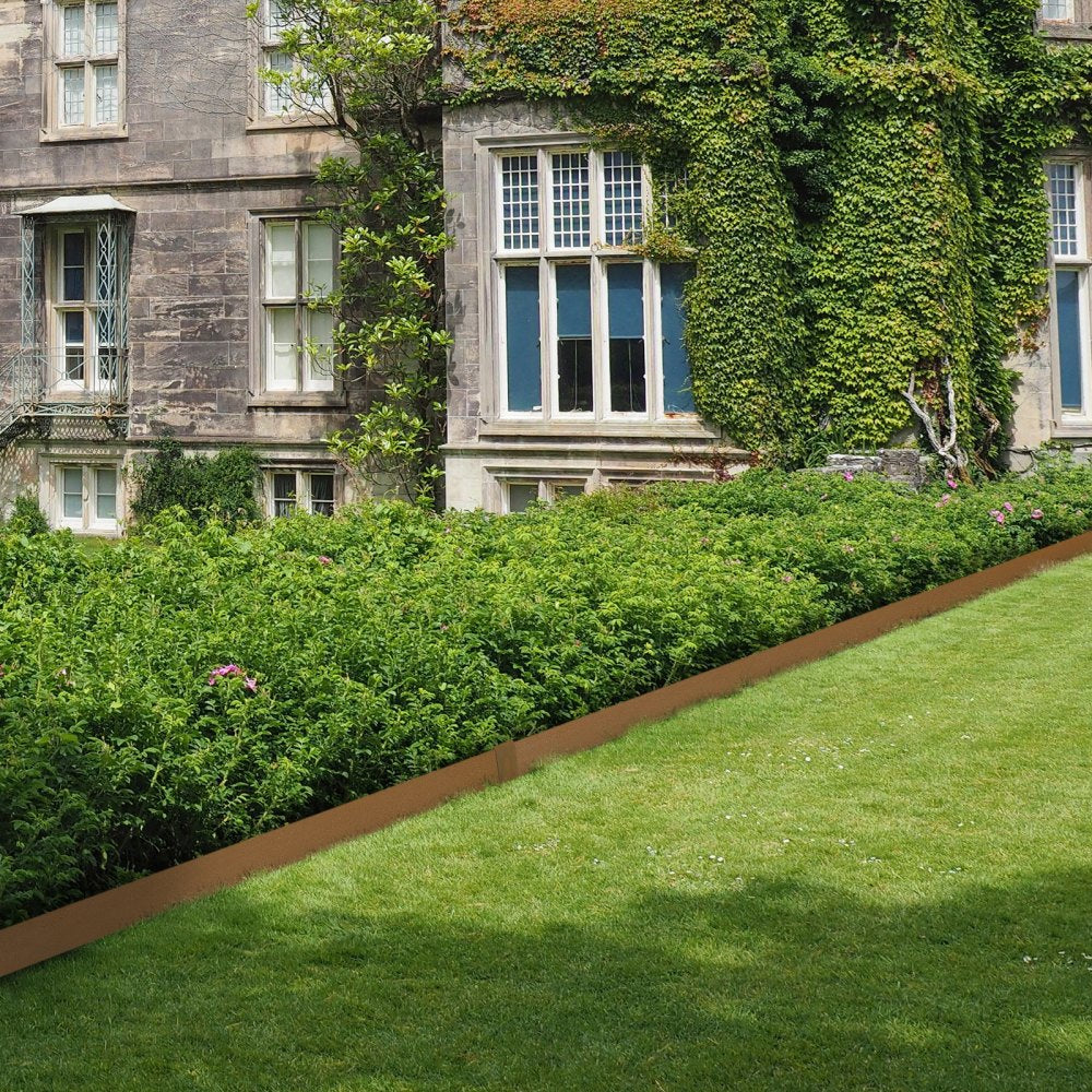 VEVOR Steel Landscape Edging, 10-pack Steel Garden Edging Borders, 39.6" L x 2" H Strips, Hammer-in Edging Border, Bendable Metal Landscape Edging for Yard, Garden, 2.5" Spike Height, Rustic Brown 