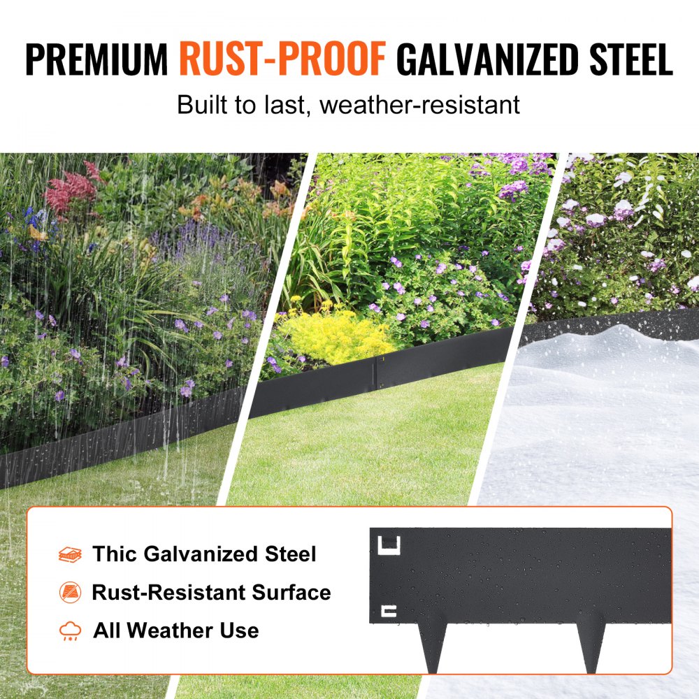 VEVOR Steel Landscape Edging, 5-pack Steel Garden Edging Borders, 39" L x 4" H Strips, Hammer-in Edging Border, Bendable Metal Landscape Edging for Yard, Garden, Lawn, 3.15" Spike Height, Black 