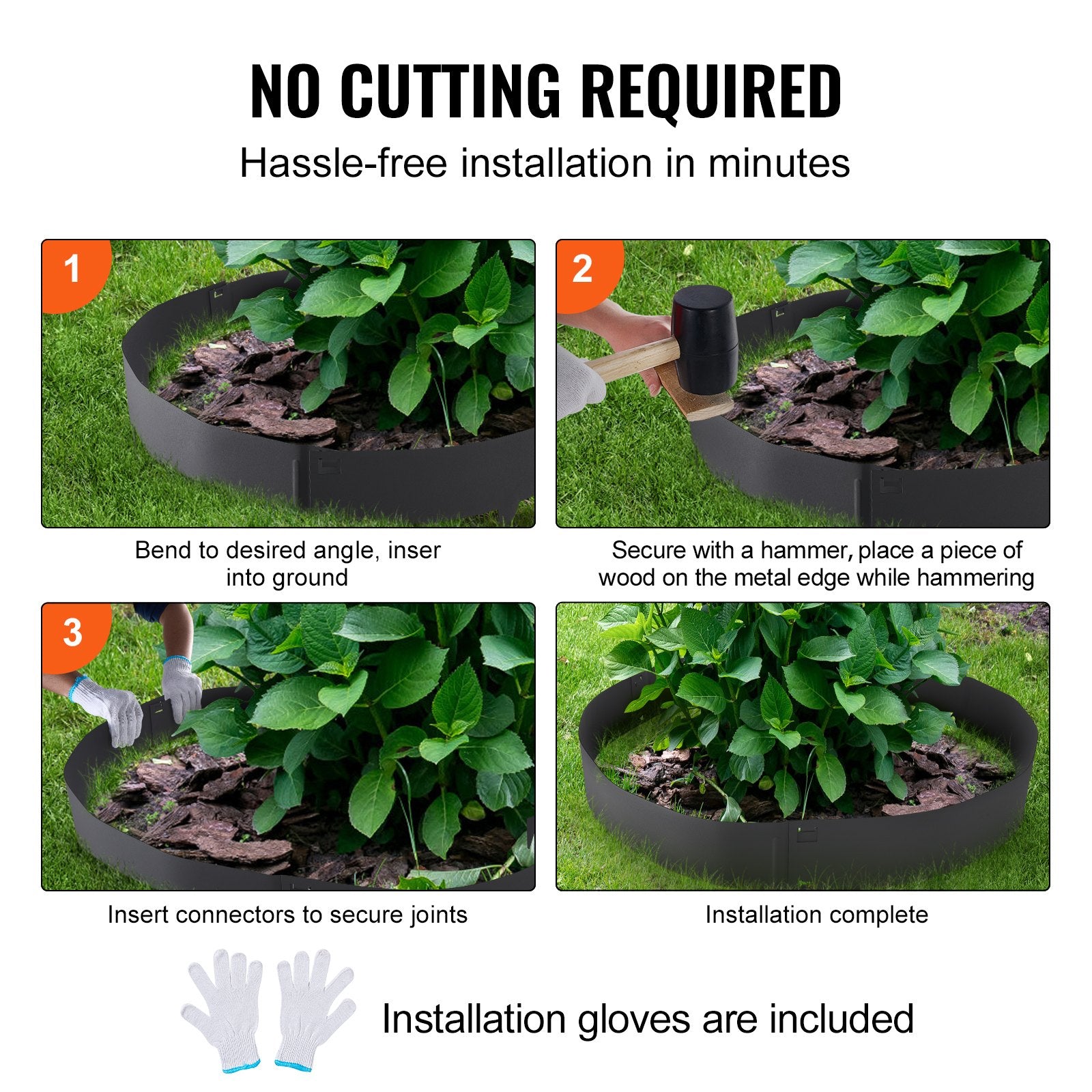 VEVOR Steel Landscape Edging, 5-pack Steel Garden Edging Borders, 39" L x 5" H Strips, Hammer-in Edging Border, Bendable Metal Landscape Edging for Yard, Garden, Lawn, 3.15" Spike Height, Black 