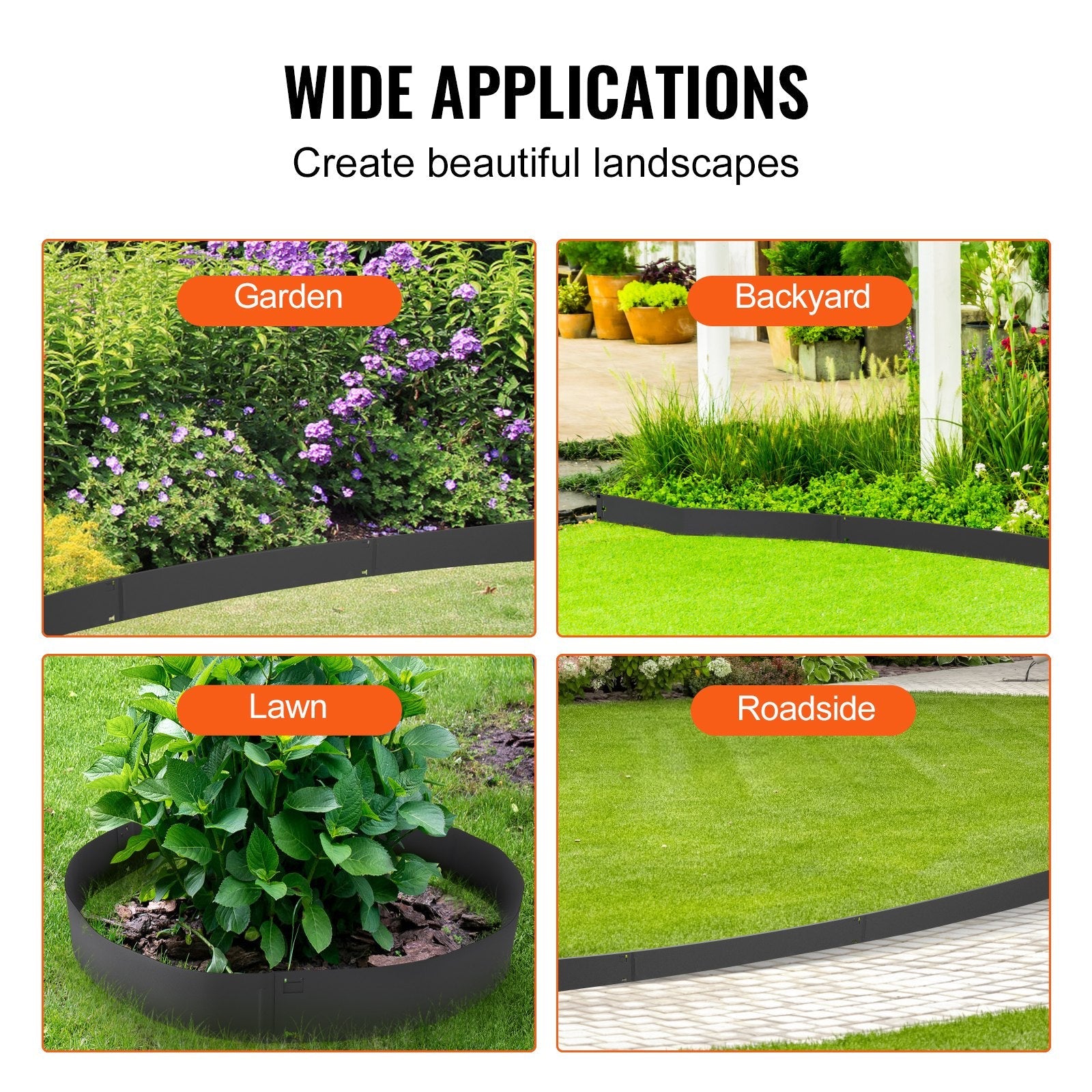 VEVOR Steel Landscape Edging, 5-pack Steel Garden Edging Borders, 39" L x 5" H Strips, Hammer-in Edging Border, Bendable Metal Landscape Edging for Yard, Garden, Lawn, 3.15" Spike Height, Black 