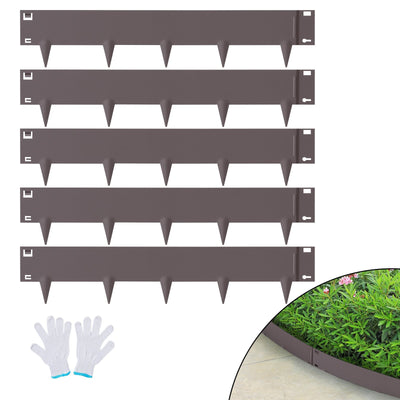 VEVOR Steel Landscape Edging, 5-pack Steel Garden Edging Borders, 39" L x 5" H Strips, Hammer-in Edging Border, Bendable Metal Landscape Edging for Yard, Garden, Lawn, 3.15" Spike Height, Rustic Brown 