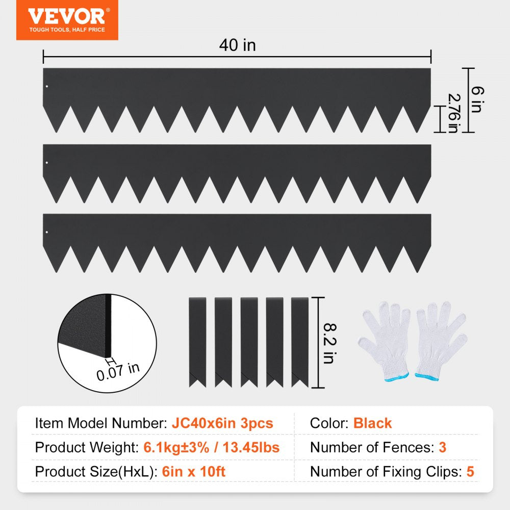 VEVOR Steel Landscape Edging, 3-pack Steel Garden Edging Borders, 40" L x 6" H Strips, Hammer-in Edging Border with 5 Clips, Bendable Metal Landscape Edging for Yard, Garden, Lawn 