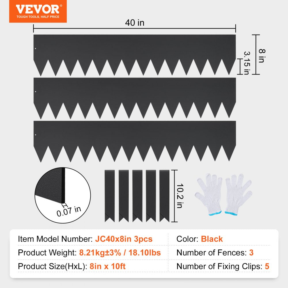 VEVOR Steel Landscape Edging, 3-pack Steel Garden Edging Borders, 40" L x 8" H Strips, Hammer-in Edging Border with 5 Clips, Bendable Metal Landscape Edging for Yard, Garden, Lawn 