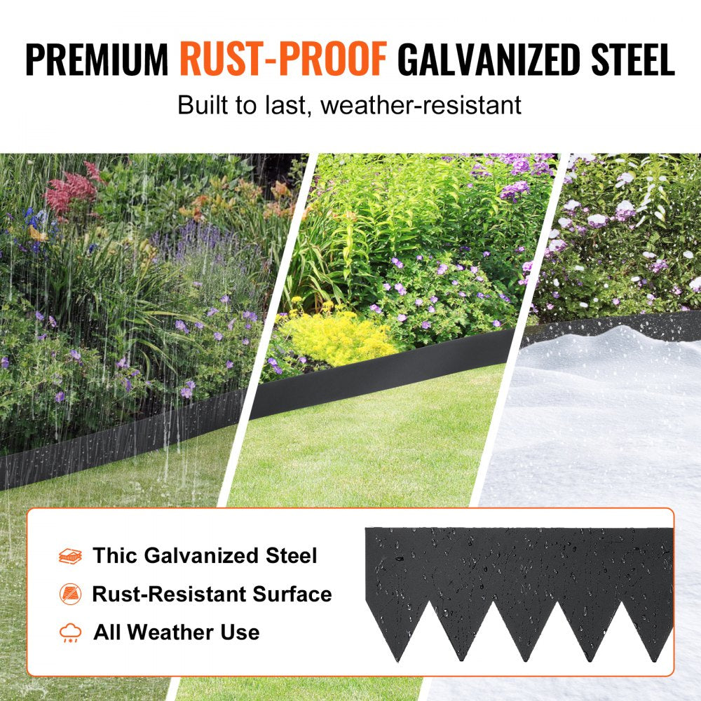 VEVOR Steel Landscape Edging, 4-pack Steel Garden Edging Borders, 40" L x 8" H Strips, Hammer-in Edging Border with 6 Clips, Bendable Metal Landscape Edging for Yard, Garden, Lawn 