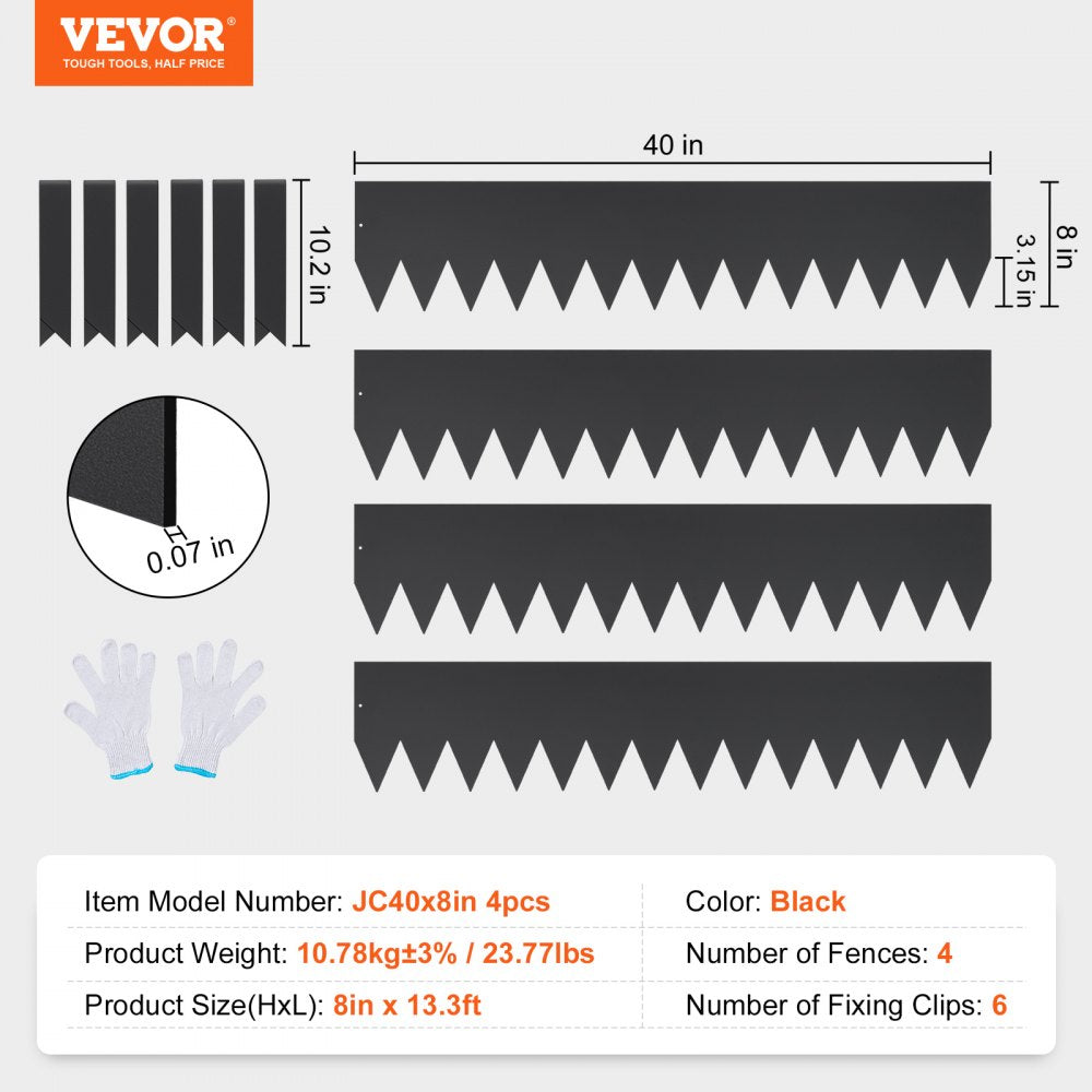 VEVOR Steel Landscape Edging, 4-pack Steel Garden Edging Borders, 40" L x 8" H Strips, Hammer-in Edging Border with 6 Clips, Bendable Metal Landscape Edging for Yard, Garden, Lawn 