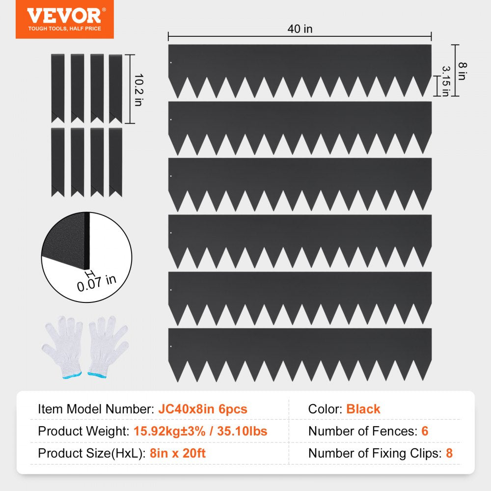 VEVOR Steel Landscape Edging, 6-pack Steel Garden Edging Borders, 40" L x 8" H Strips, Hammer-in Edging Border with 8 Clips, Bendable Metal Landscape Edging for Yard, Garden, Lawn 