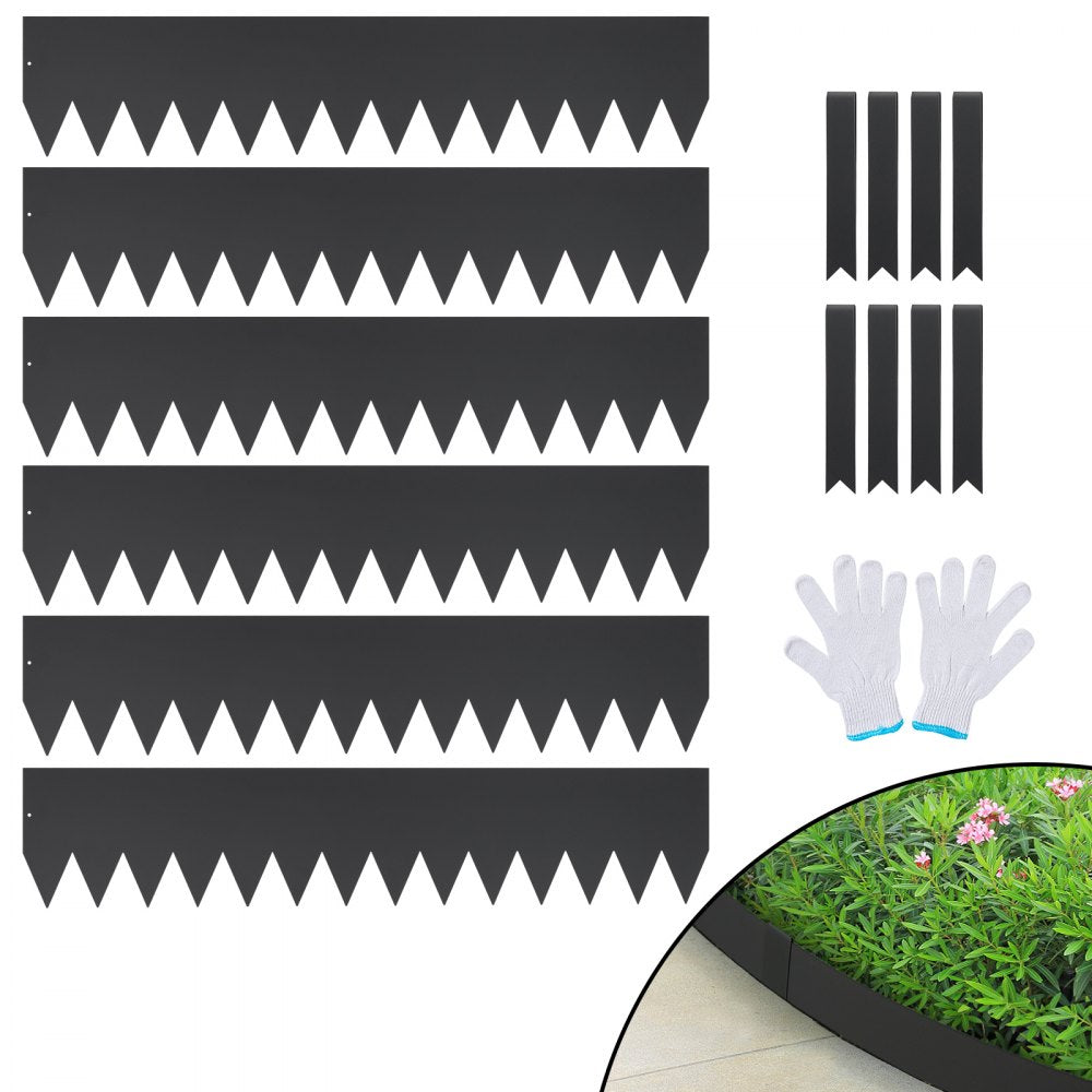 VEVOR Steel Landscape Edging, 6-pack Steel Garden Edging Borders, 40" L x 8" H Strips, Hammer-in Edging Border with 8 Clips, Bendable Metal Landscape Edging for Yard, Garden, Lawn 