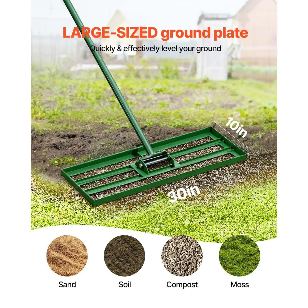 VEVOR Lawn Leveling Rake, 30" x 10" Heavy Duty Lawn Leveler with 78" Steel Extended Handle