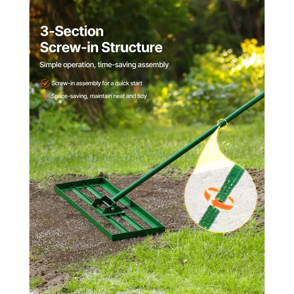 VEVOR Lawn Leveling Rake, 30" x 10" Heavy Duty Lawn Leveler with 78" Steel Extended Handle