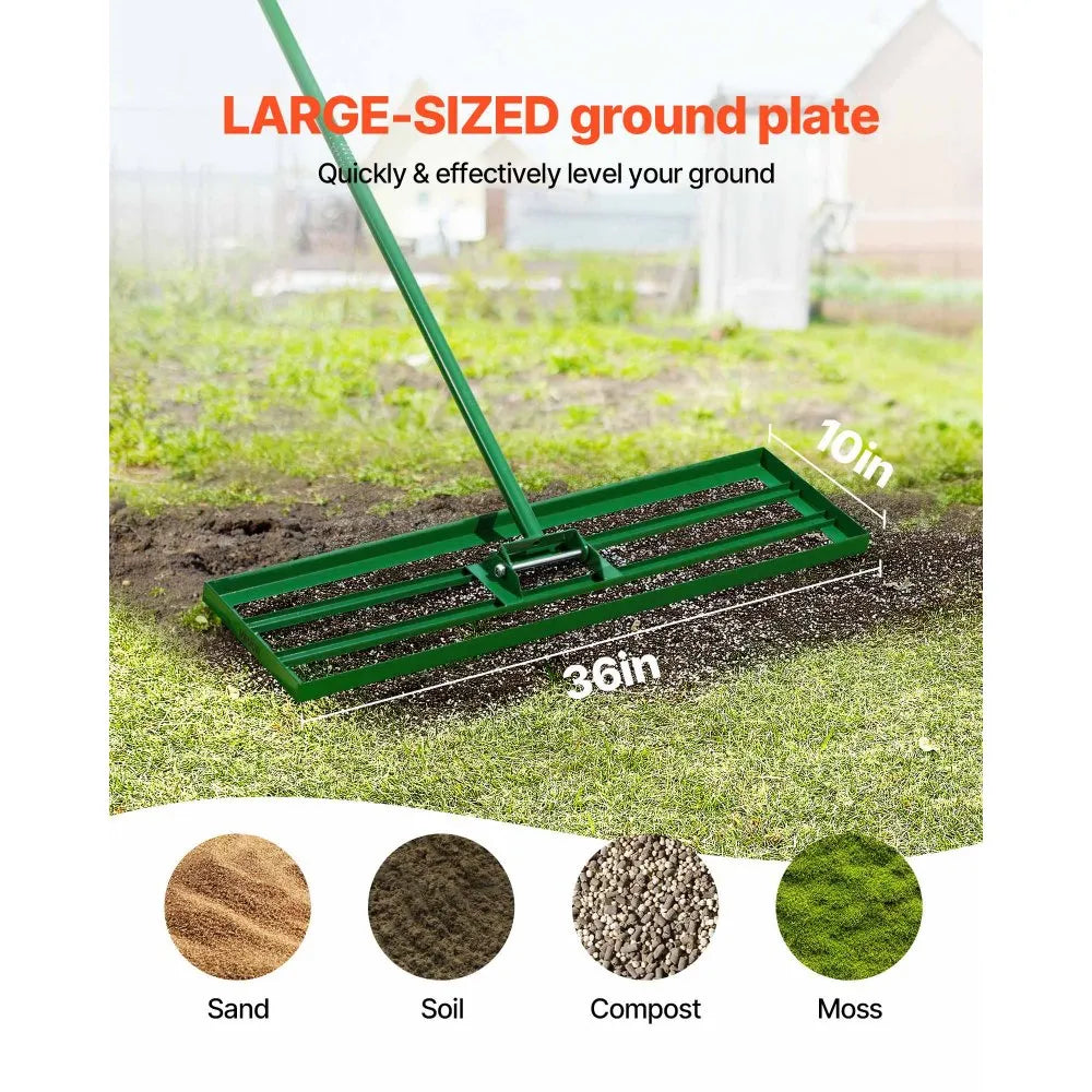 VEVOR 36" x 10" Lawn Leveling Rake with 78" Extended Handle, Heavy Duty Yard Leveler for Garden, Farm & Golf Lawns