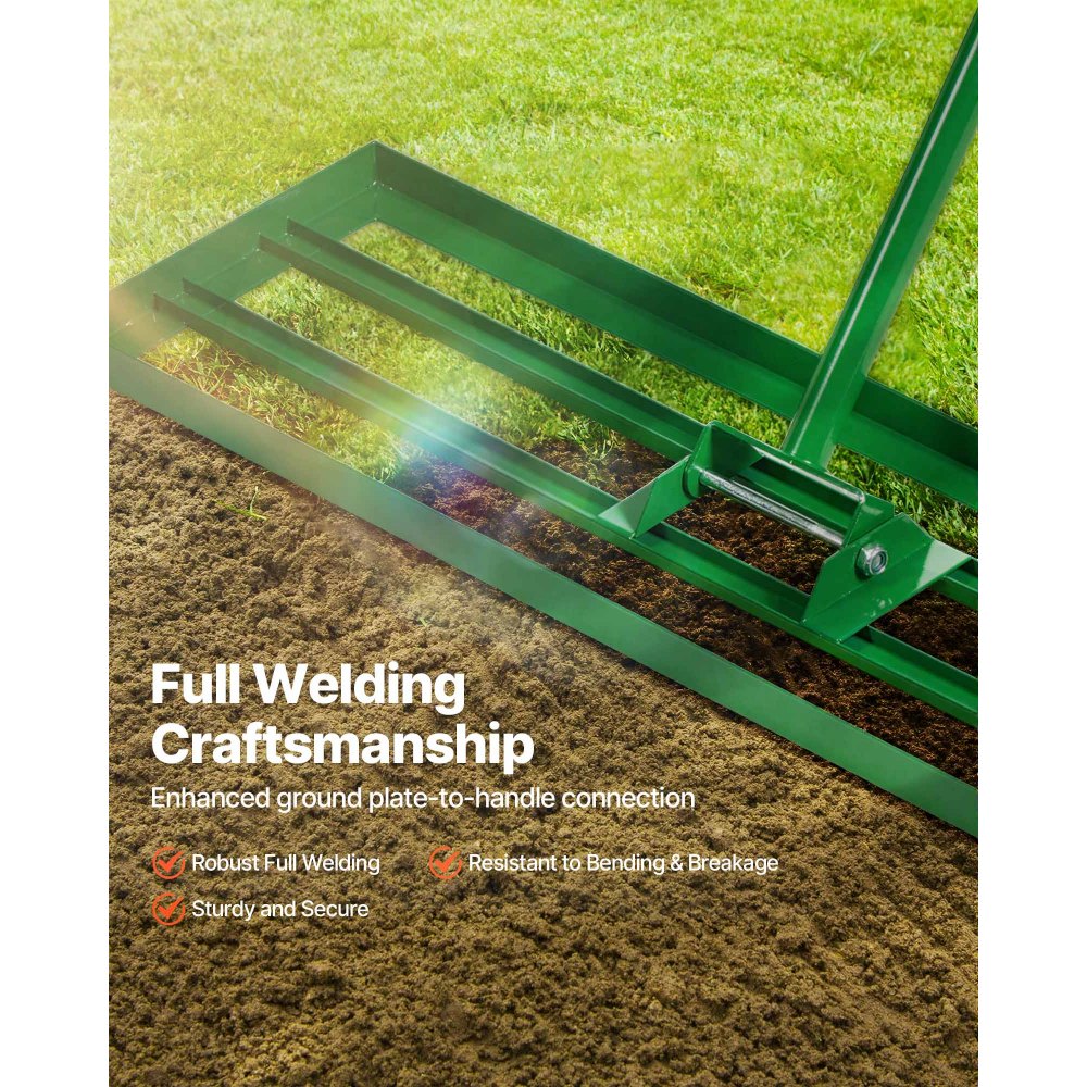 VEVOR 36" x 10" Lawn Leveling Rake with 78" Extended Handle, Heavy Duty Yard Leveler for Garden, Farm & Golf Lawns
